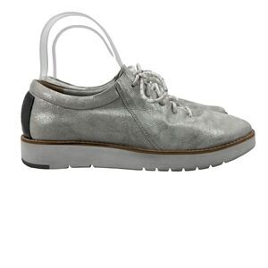 Johnston Murphy Oxford Shoes Womens 8 Shiny Silver Leather Lace Up Low Top